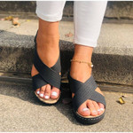 Slope Heel Sandals Women Wild Retro Thick Sole Hollow Velcro Strap Design