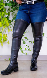 Stretchy PU Over Knee High Heel Boots - menzessential