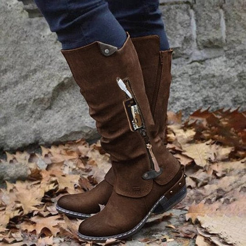 Winter Western Punk Side Zipper Cowgirl Boots