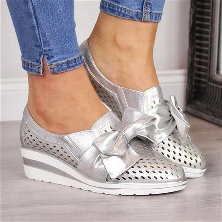 2021 Women Casual Leather Flats BOWKNOT SNEAKERS - menzessential