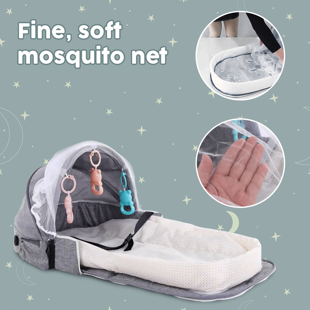 Portable Foldable Baby Bassinet Sleeping Basket with Mosquito Net