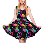 Cartoon Flamingo Dress Sleeveless Heart Print Street Style Dresses Summer Women Plus Size Boho Print Skate Dress