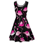 Cartoon Flamingo Dress Sleeveless Heart Print Street Style Dresses Summer Women Plus Size Boho Print Skate Dress