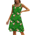 Flamingo Flower Print Dress Bright Green Leaf Cute Dresses Summer Simple Oversize A Line Sundress Woman Pattern Clothing