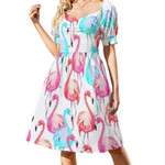 Tropical Pink Flamingo Dress V Neck Botanical Flower Print Cute Dresses Women Stylish Oversized Casual Dress Birthday Present