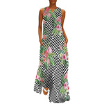 Flamingo Art Dress Summer Stripe and Leaf Print Aesthetic Casual Long Dresses Women Night Club Maxi Dress Birthday Gift