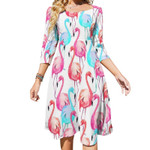 Tropical Pink Flamingo Dress Botanical Flower Print Vintage Dresses Womens Three Quarter Aesthetic Graphic Big Size Casual Dress