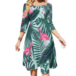 Tropical Pink Flamingo Dress Botanical Flower Print Vintage Dresses Womens Three Quarter Aesthetic Graphic Big Size Casual Dress