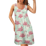 Pink Flamingos Dress Palm Leaf Pink Flower Sleeveless Modern Dresses Women O Neck Street Style Casual Dress Summer Print Clothes