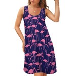 Pink Birds Print Dress Flamingo Party Cute Dresses Summer Street Wear Oversize Tank Dress Womens Printed Clothes