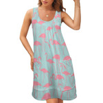 Pink Birds Print Dress Flamingo Party Cute Dresses Summer Street Wear Oversize Tank Dress Womens Printed Clothes