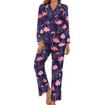 Colorful Flamingo Pajamas Funny Animal Print Home V Neck Nightwear Women Two Piece Graphic Long Sleeve Romantic Pajama Sets