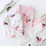 Women 100% Cotton Long Sleeve Pants Pajamas Flamingo Printing Pijamas 2 Piece Suit Loungewear Thin Crepe Fabric Home Sleepwear