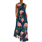 Cute Flamingo Dress Tropical Animal Print Beach Maxi Dress Street Wear Bohemia Long Dresses Women Graphic Oversized Vestidos