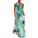 Cute Flamingo Dress Tropical Animal Print Beach Maxi Dress Street Wear Bohemia Long Dresses Women Graphic Oversized Vestidos