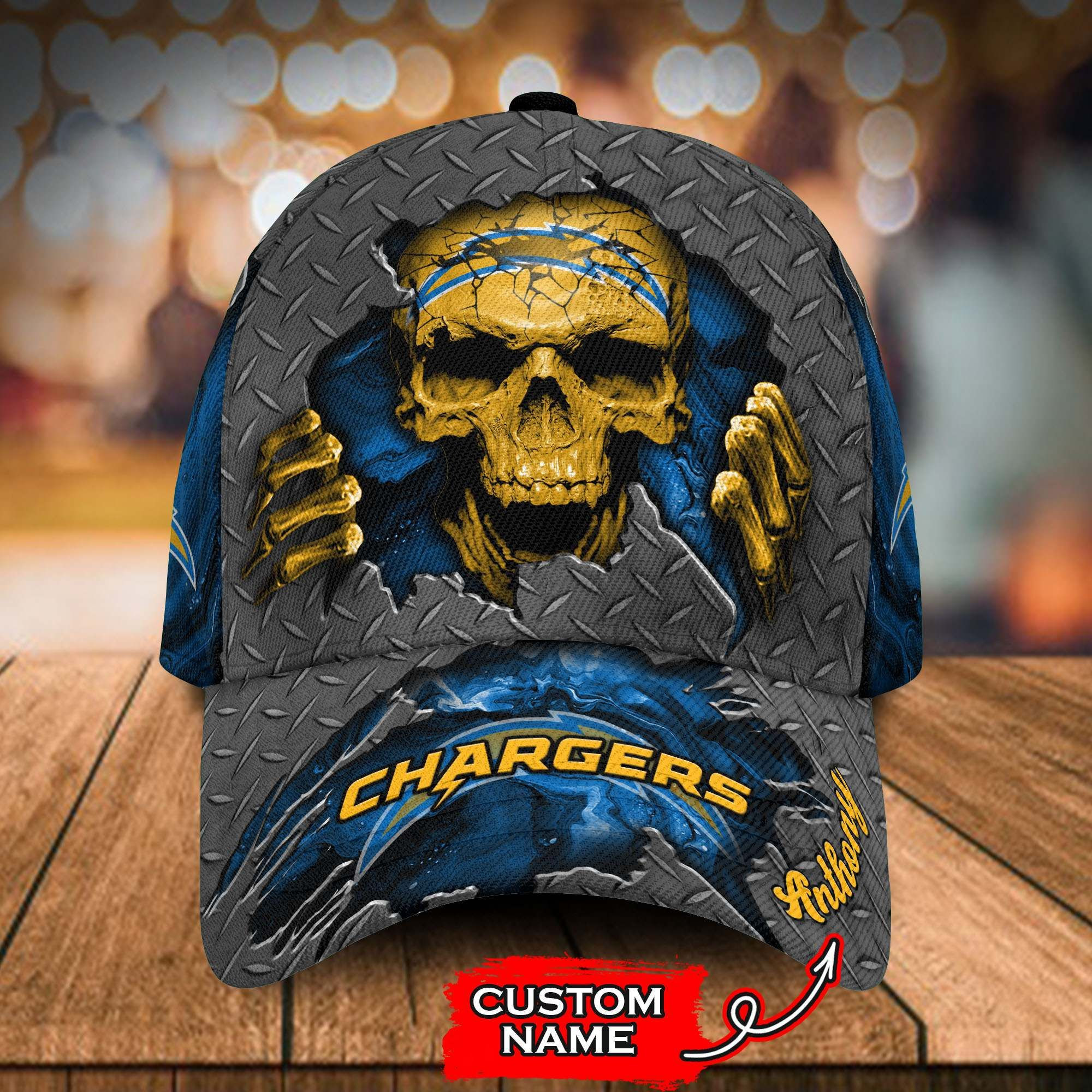 Los Angeles Chargers 3D Cap SKULL NFL Custom Name 06 M3HTN0315