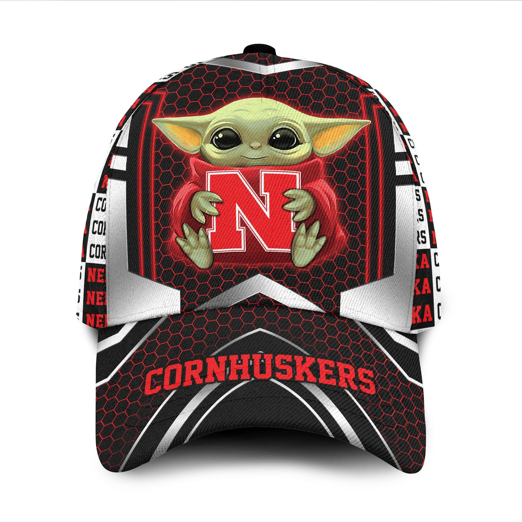 Nebraska Cornhuskers Luxury 3D Cap Baby Yoda NCAA Custom Name 01 M3HTN0255