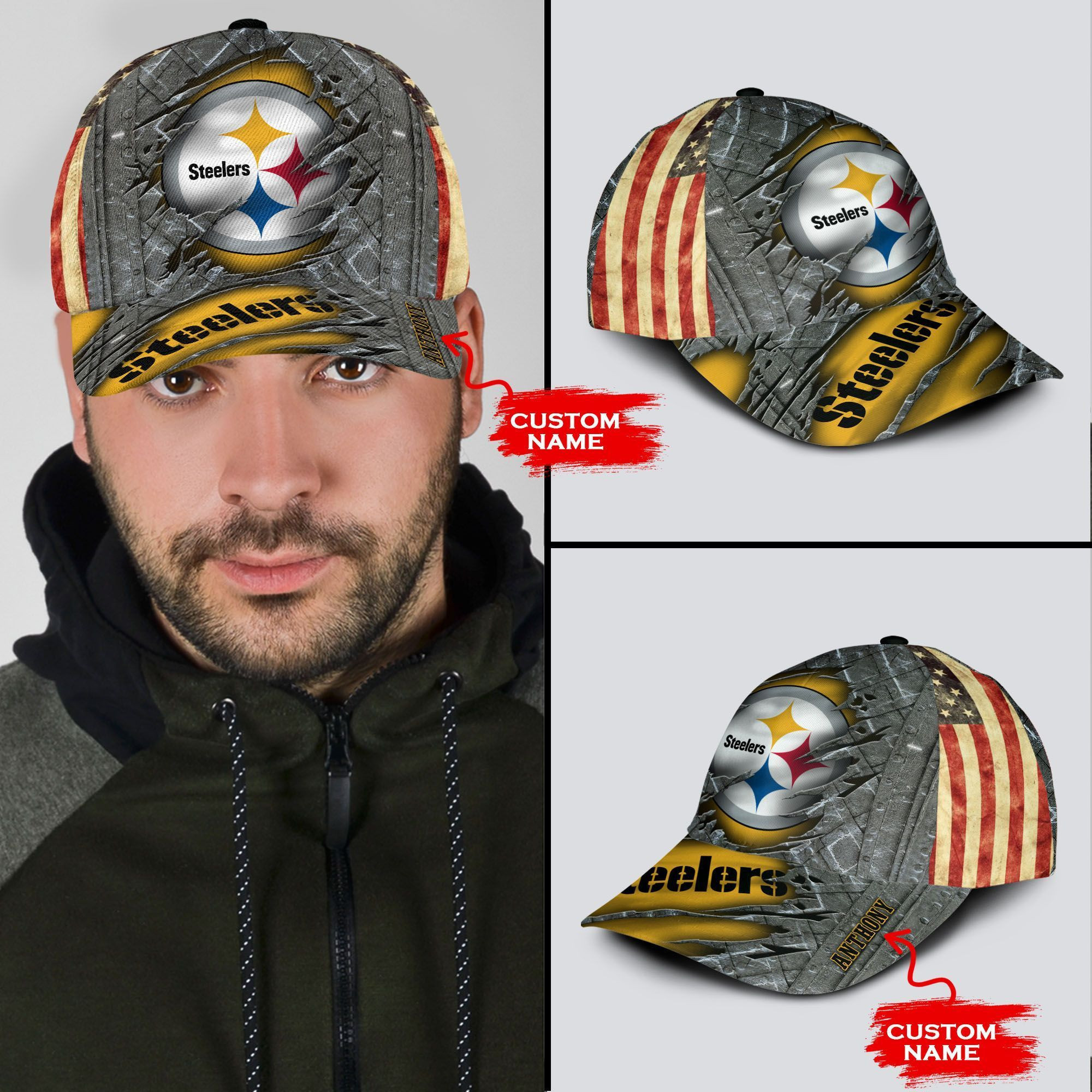 Pittsburgh Steelers 3D Cap NFL Custom Name 02 M3PTT0237 - TeamColor