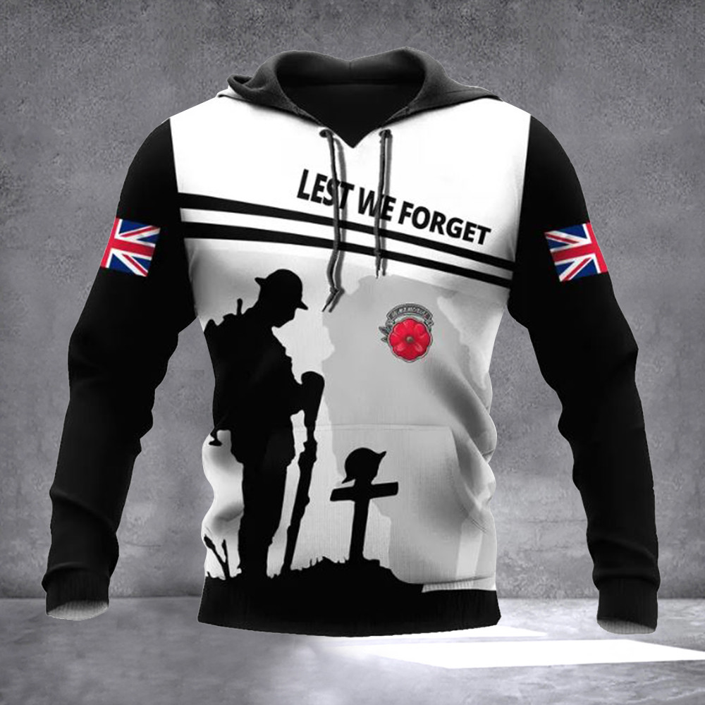 UK Veteran Soldier Poppy Lest We Forget Hoodie Patriotic Remembrance Day Veteran Gifts