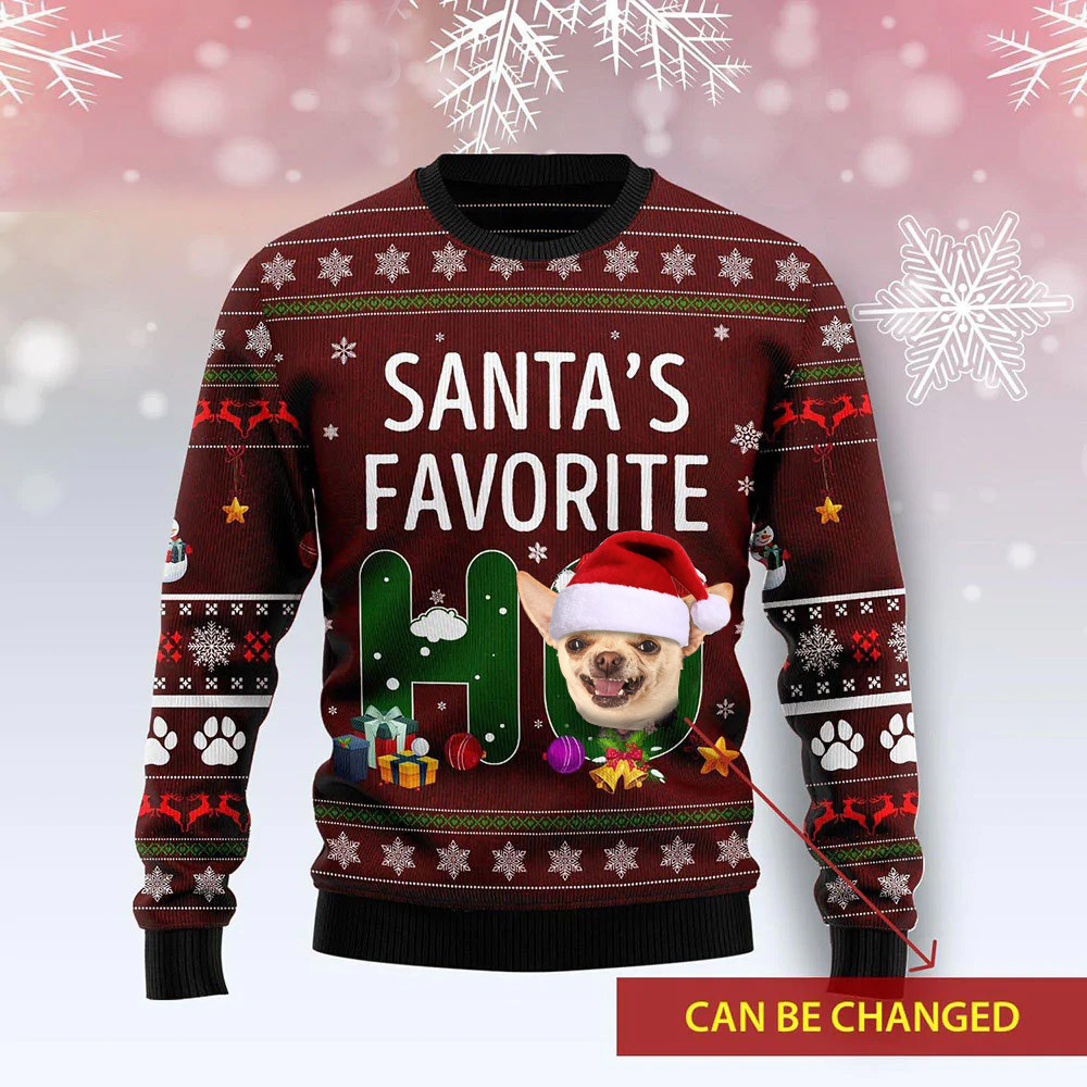 Chihuahua Santa’s Favorite Ho Ugly Christmas Sweater Xmas Gifts For Chihuahua Lovers