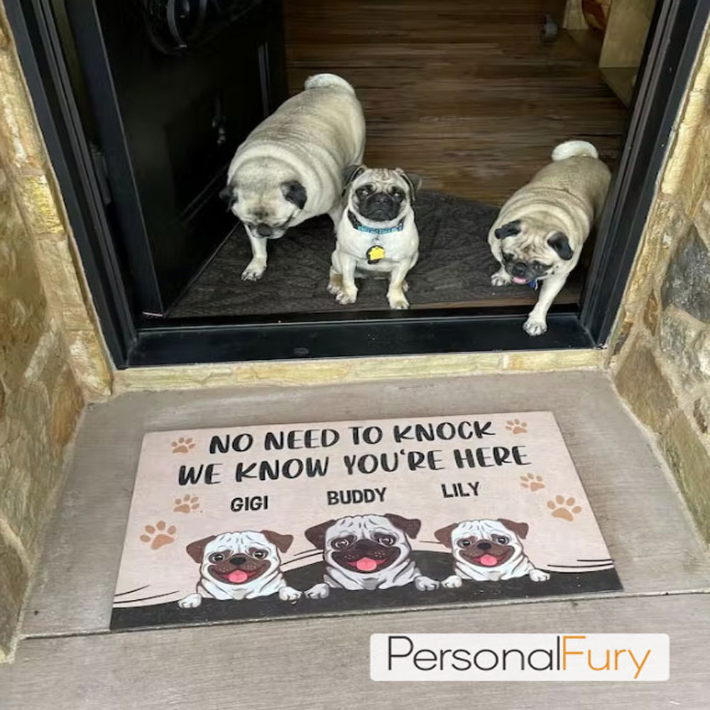 Personalized Pug No Need To Knock We Know You’re Here Doormat Pet Lover Funny Welcome Mats