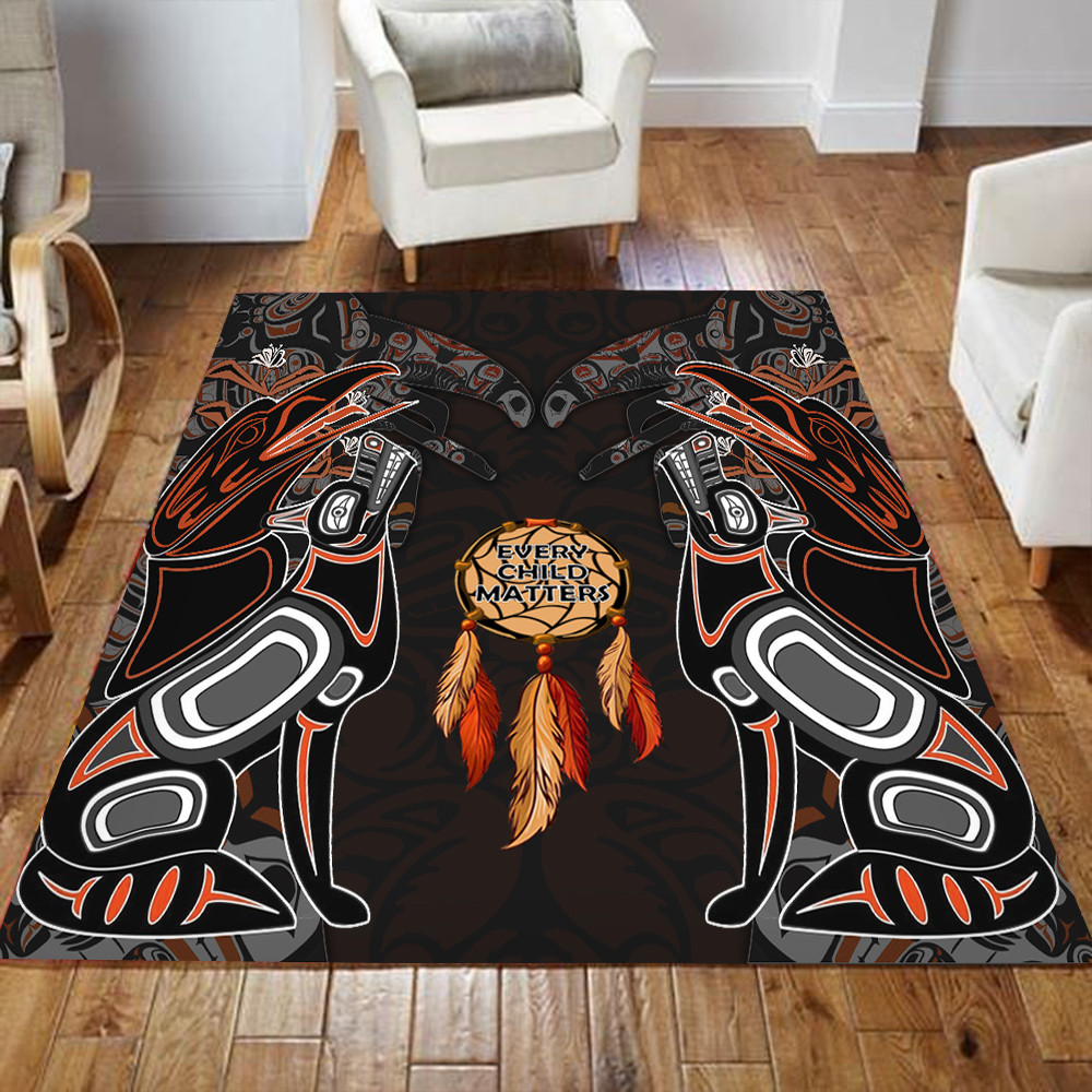 Every Child Matters Rug Haida Art Raven Wolf Every Child Matters Canada Merch Floor Home Decor
