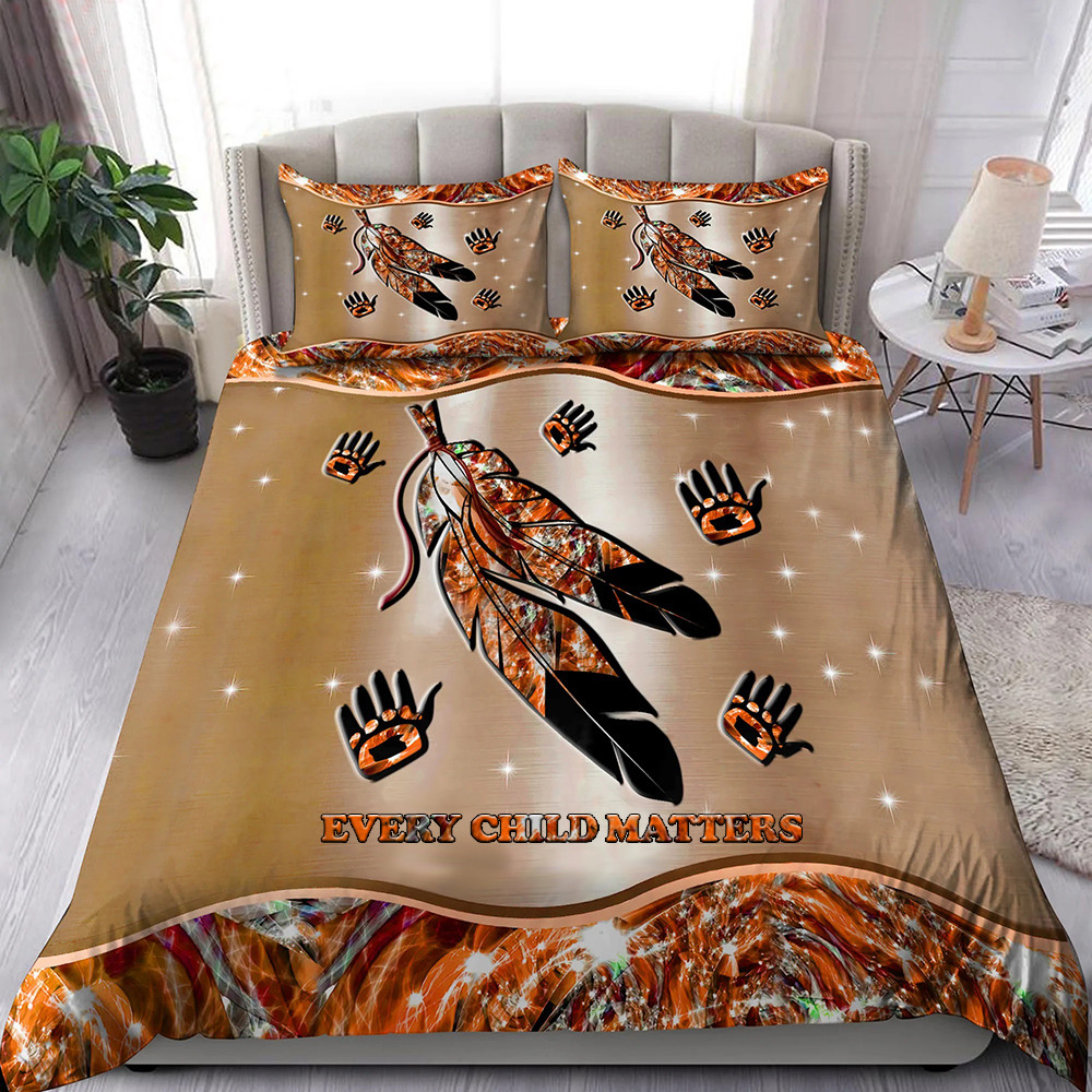 Every Child Matters Bedding Set Feather Hands Orange Residential Schools Awareness Merch
