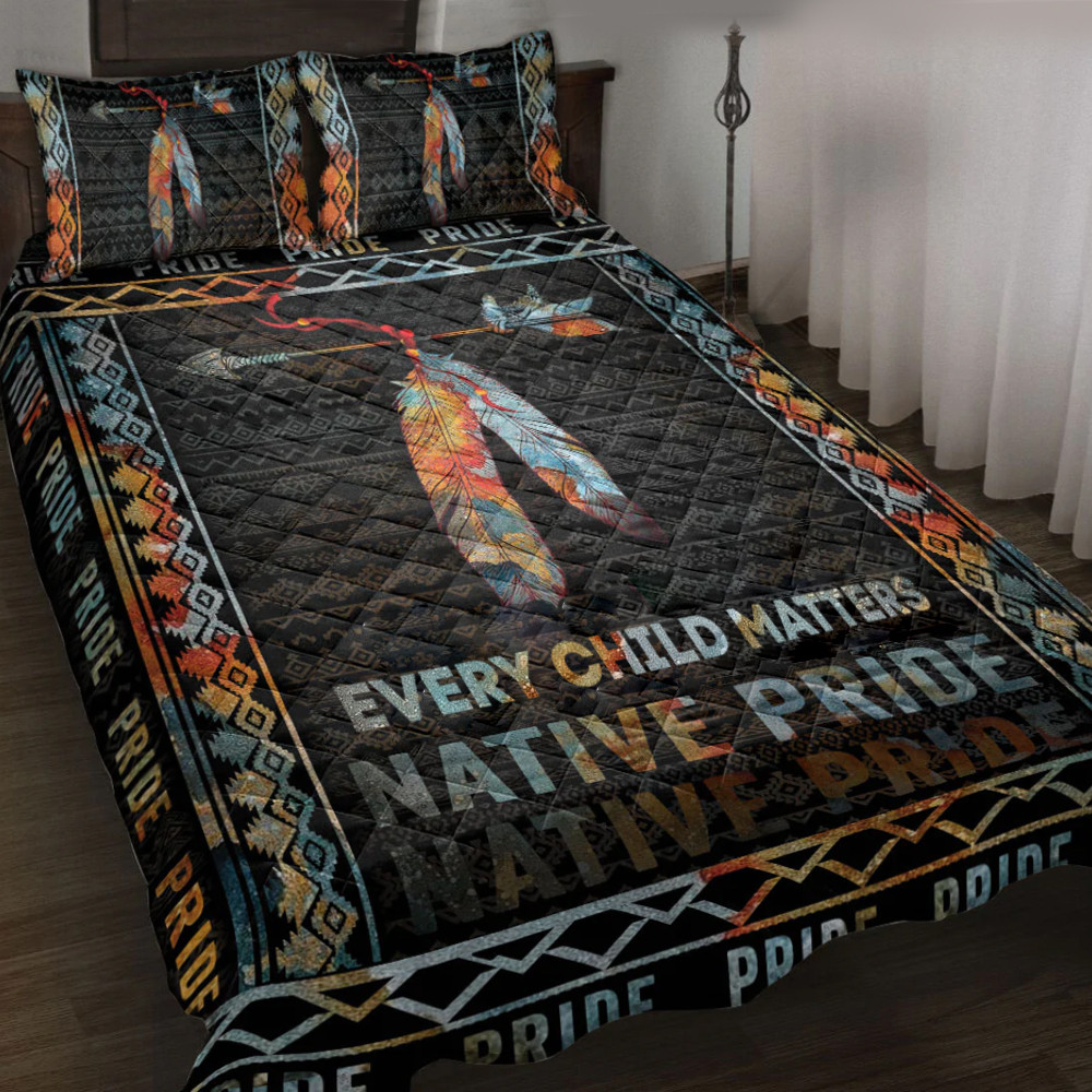 Feather Every Child Matters Quilt Bedding Set Native Pride Orange Day 2023 Awareness Merch