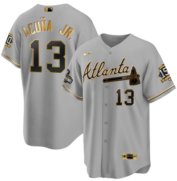 Men's Atlanta Braves The A Gold Flag Cool Base Jersey - All Stitched - Vgear