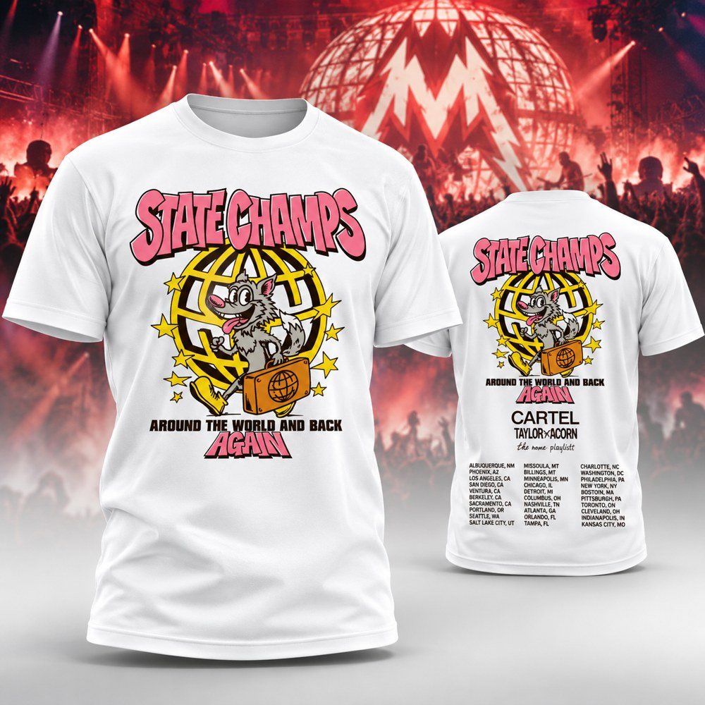 State Champs Merch Around The World And Back Again Tour T-Shirt State Champs Concert Apparel