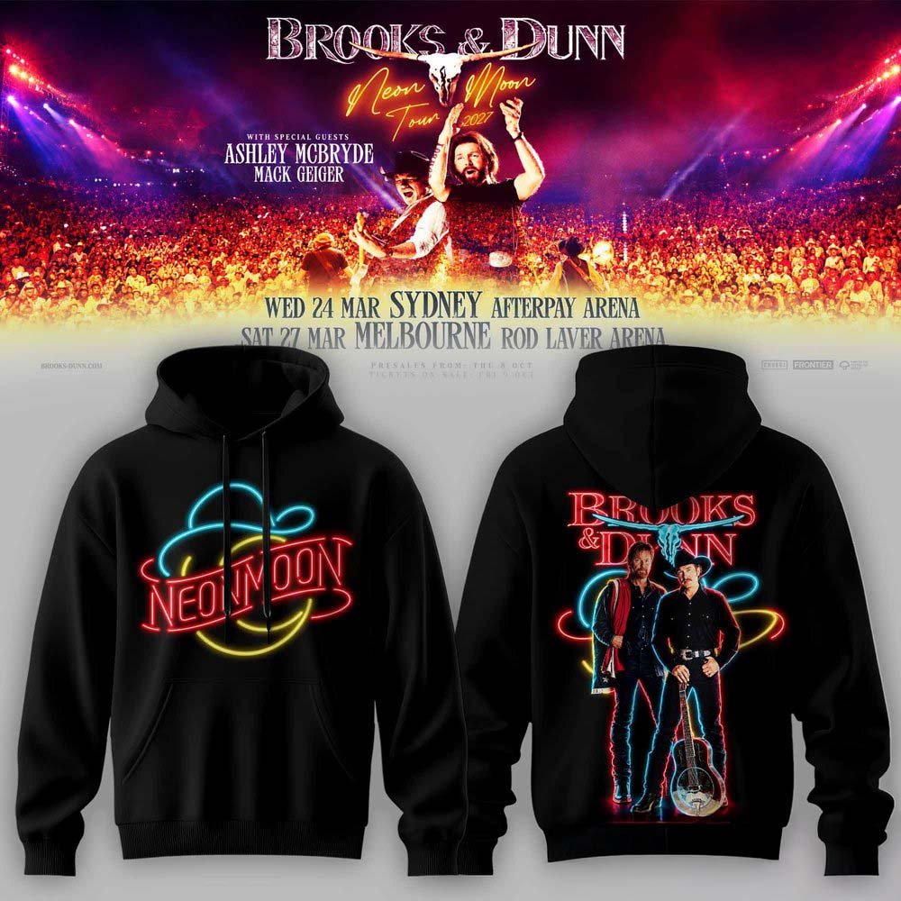 Brooks And Dunn Merch Neon Moon Tour 2027 Neon Cowboy Hat Guitar Hoodie Concert Apparel