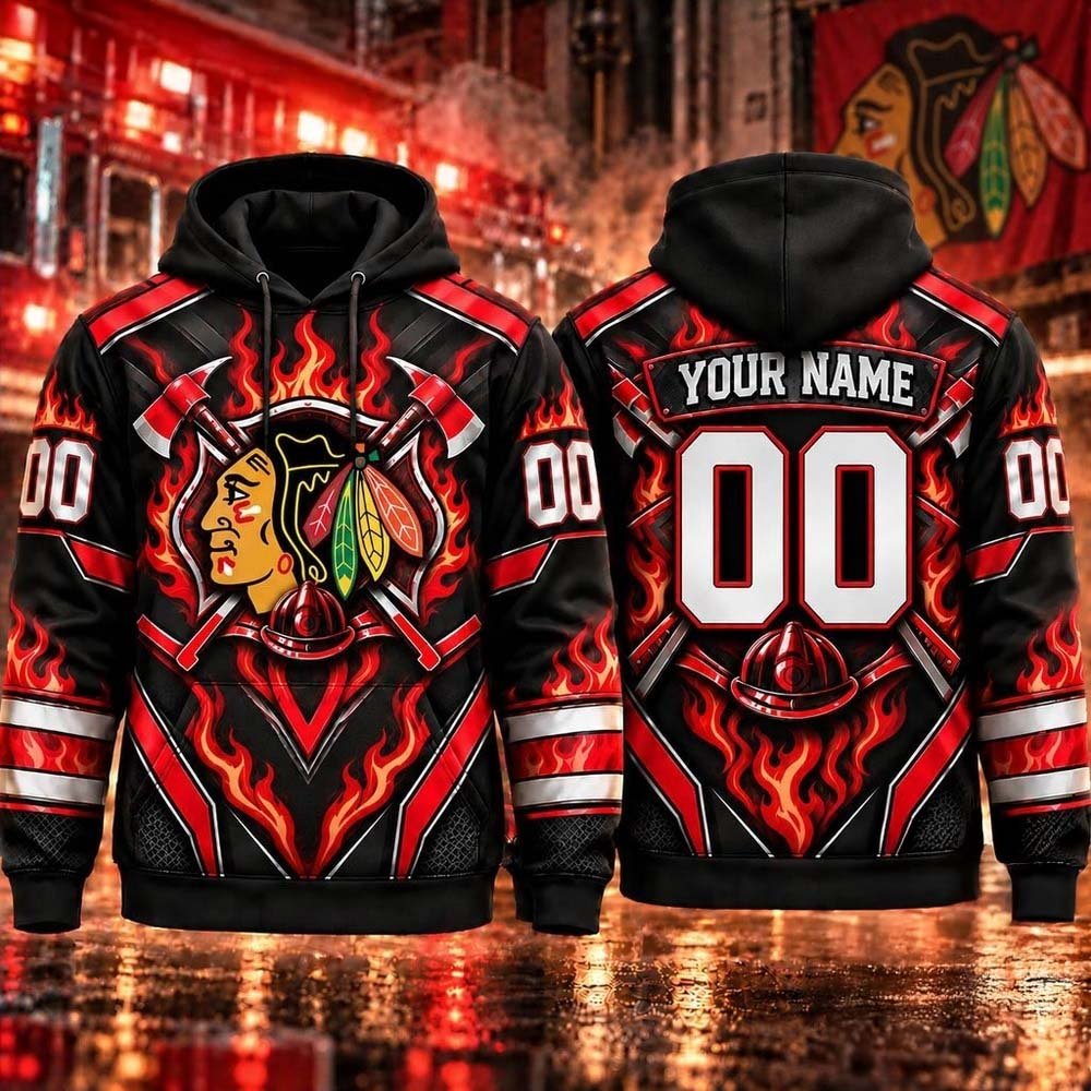 Custom Chicago Blackhawks Merch Blackhawks NHL Honoring Firefighters Hoodie Gifts For NHL Fans