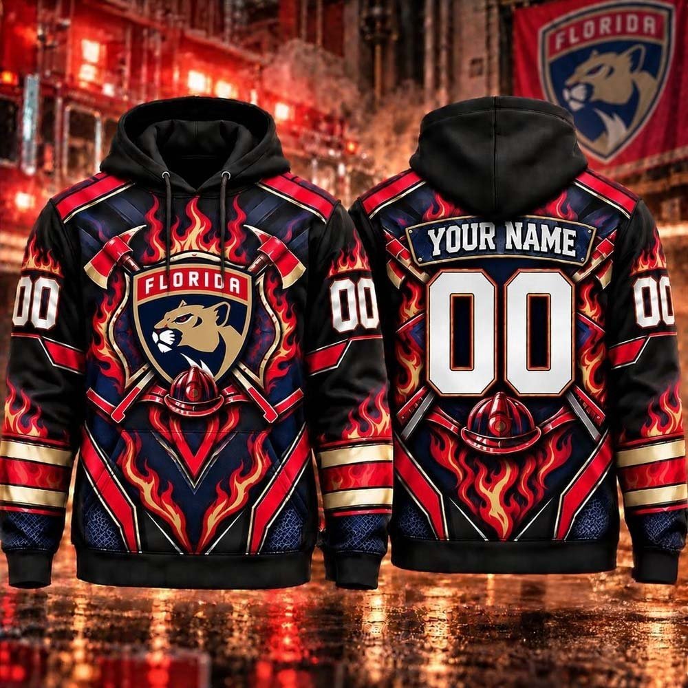 Custom Florida Panthers Merch Panthers NHL Honoring Firefighters Hoodie Game Day Apparel