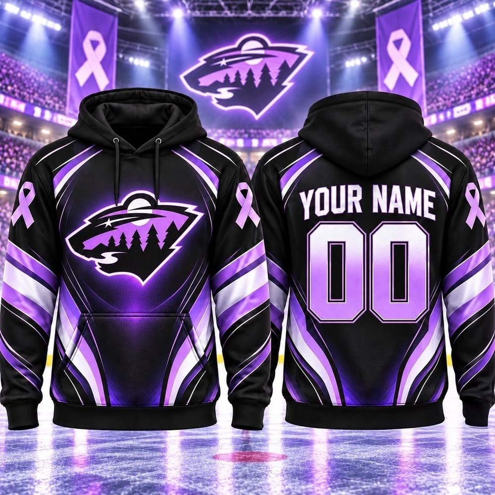 Custom Minnesota Wild Merch Wild Hockey Fights Cancer Hoodie Presents For Hockey Lovers