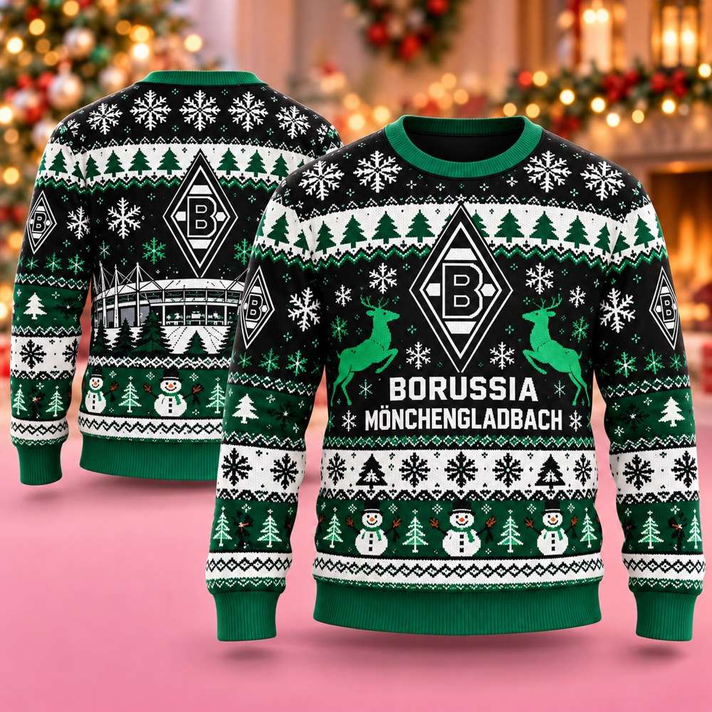 Borussia Monchengladbach Merch Reindeer Snowflake Ugly Christmas Sweater Best Gifts
