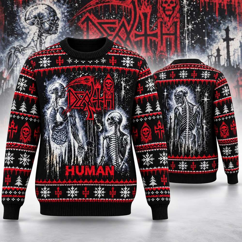 Death Merch Human Skeleton Artwork Ugly Christmas Sweater Gifts For Death Band Lovers