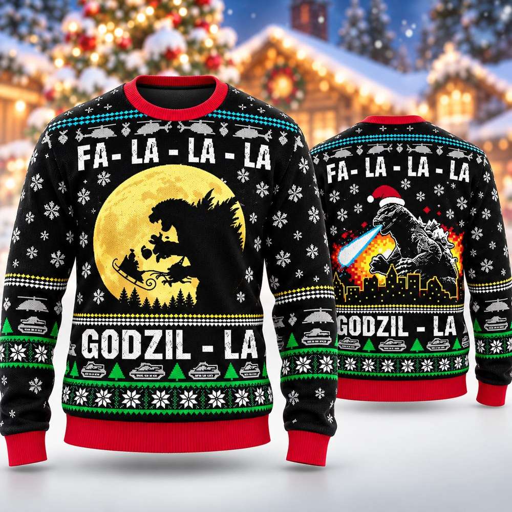 Godzilla Merch Fa La La La Christmas Moonlight Ugly Christmas Sweater Xmas Gifts For Him