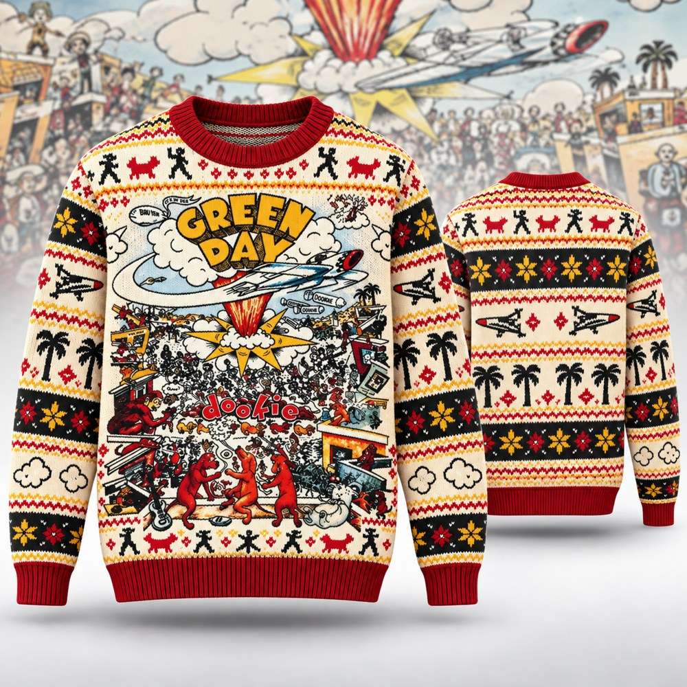 Green Day Merch Dookie Album Artwork Ugly Christmas Sweater Gifts For The Idiot Club