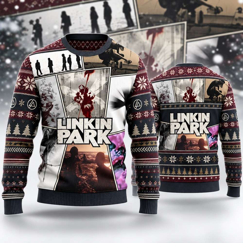 Linkin Park Merch Hybrid Theory Album Cover Art And Band Members Ugly Christmas Sweater