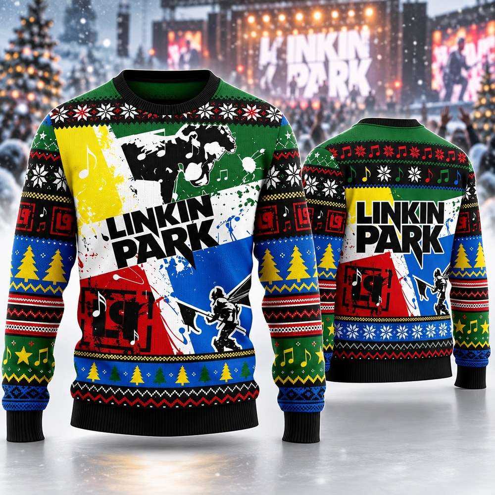 Linkin Park Merch Hybrid Theory Music Notes Ugly Christmas Sweater Linkin Park Fans Gifts