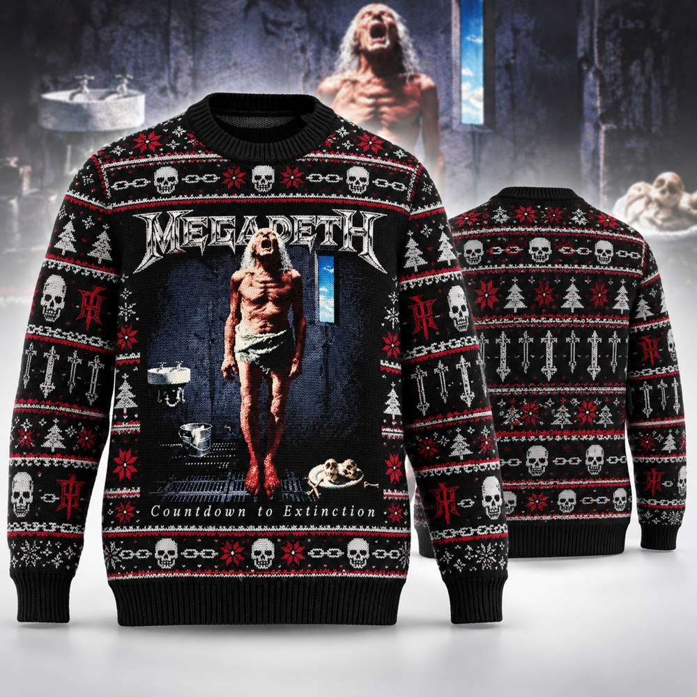Megadeth Merch Countdown To Extinction Ugly Christmas Sweater Gifts For Megadeth Lovers
