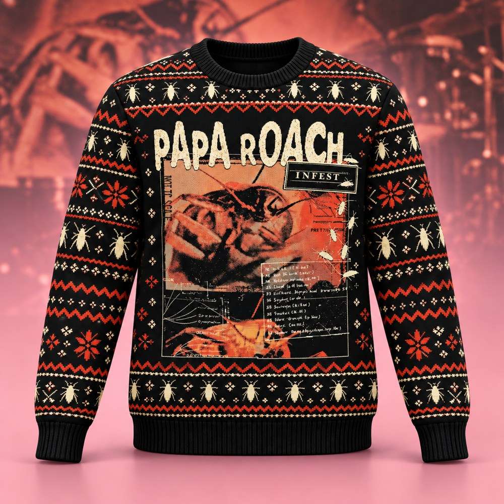 Papa Roach Merch Infest Vintage Collage Ugly Christmas Sweater Papa Roach Fans Gifts