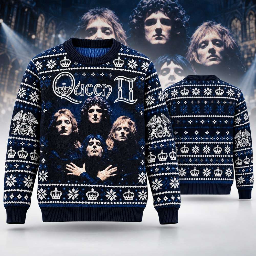 Queen Merch Queen II Album Portrait Fair Isle Ugly Christmas Sweater Rock Lovers Gifts