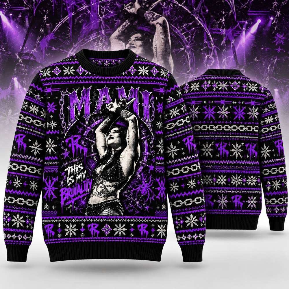 Rhea Ripley Merch Mami This Is My Brutality Gothic Ugly Christmas Sweater Rhea Ripley Fan Gifts