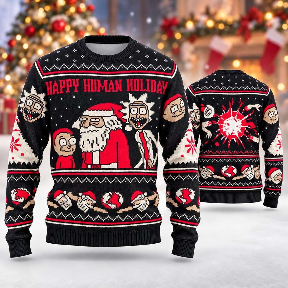 Rick And Morty Merch Happy Human Holiday Funny Ugly Christmas Sweater Christmas Day Outfit