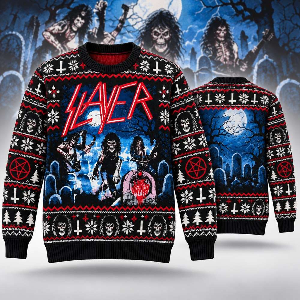 Slayer Merch Slayer Band Portrait Artwork Ugly Christmas Sweater Gifts For Metalheads