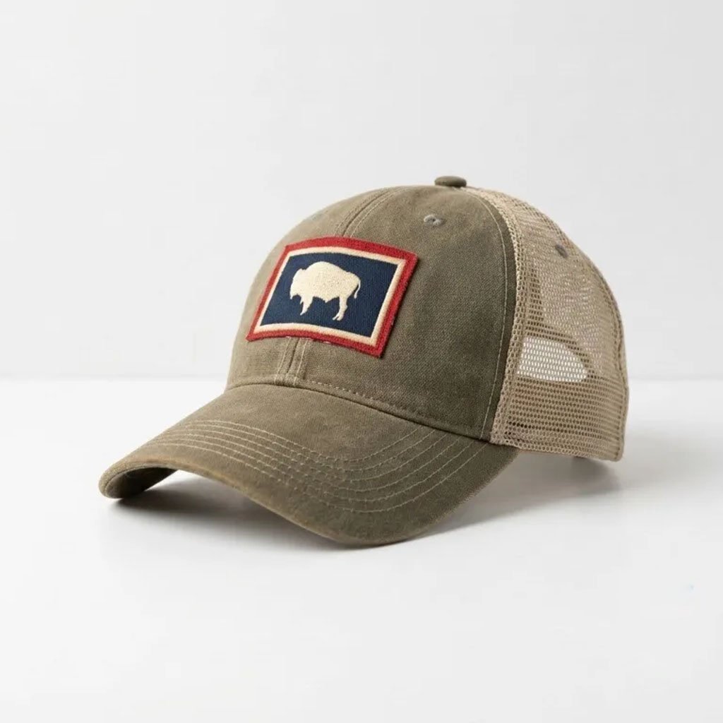 Marshals Tate Dutton Brecken Merrill Falling Sky Buffalo Jackson Wyoming State Flag Trucker Hat