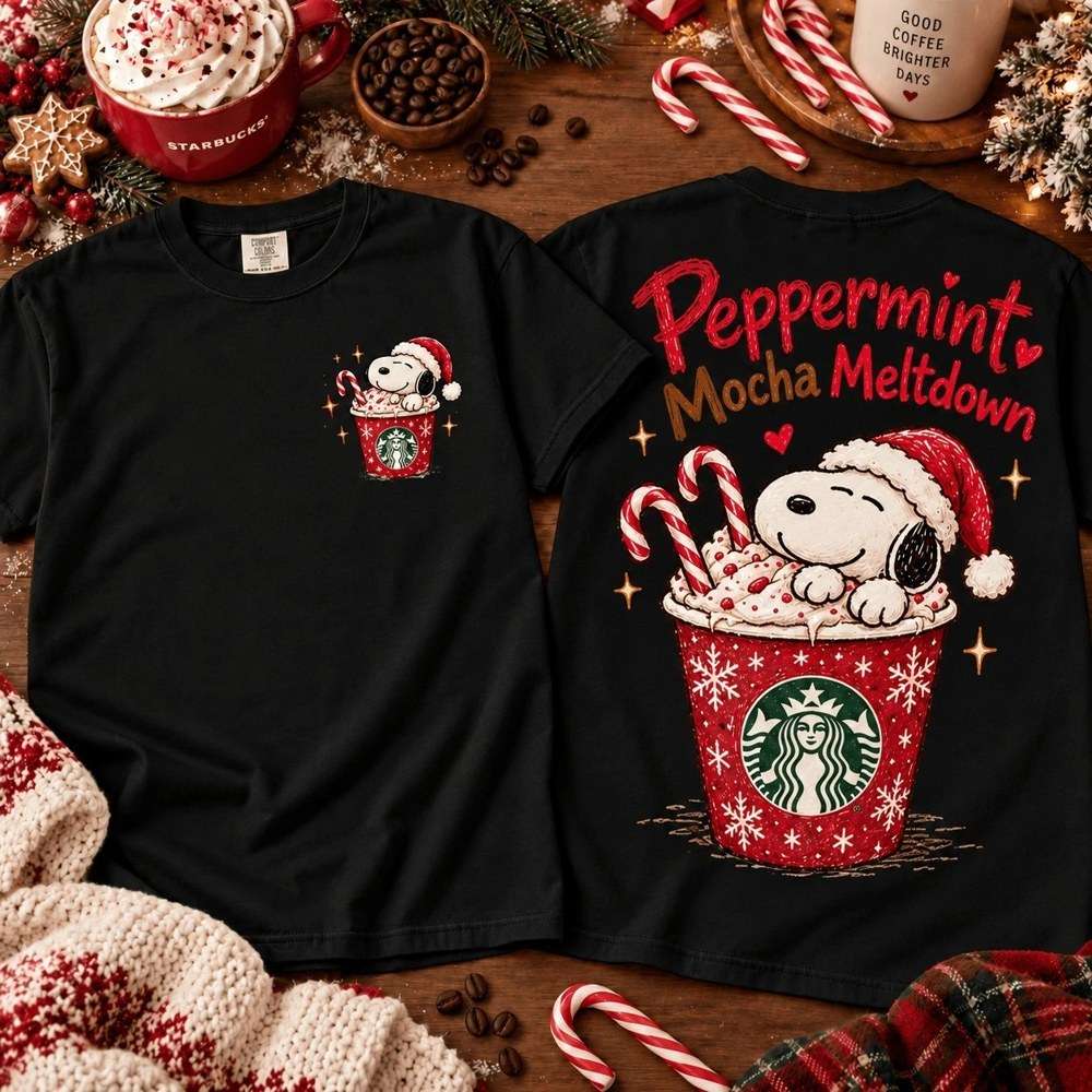 Starbucks Snoopy Peppermint Mocha Christmas Shirt Xmas Clothing Gifts For Coffee Lovers
