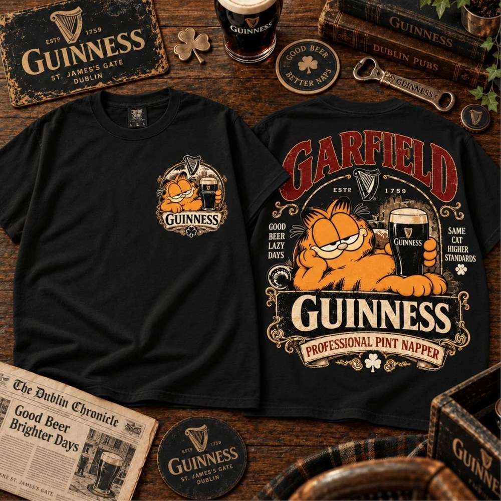 Guinness X Garfield Professional Pint Napper Shirt Cute Cartoon Clothes Gifts For Fans