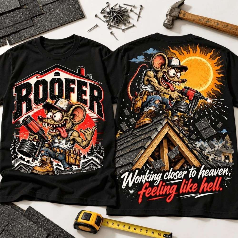 Rat Fink Roofer Working Closer To Heaven Shirt Rat Fink Merch Gifts For Roofing Lovers